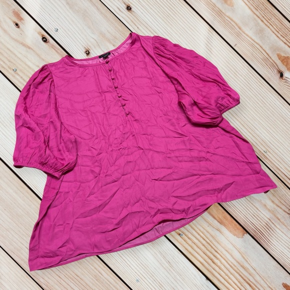 Ann Taylor XL pink puff sleeve satin blouse - Picture 2 of 10